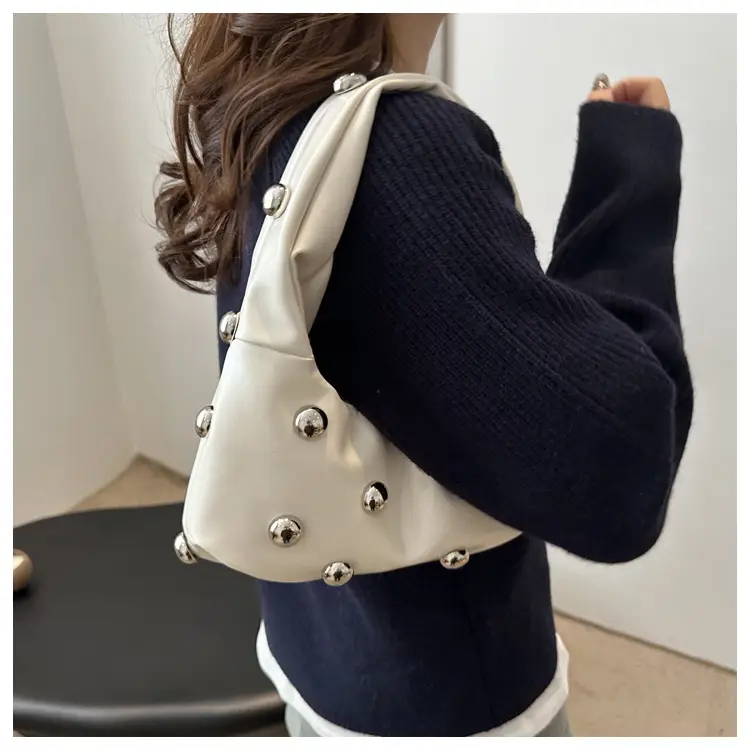 White Rivet Ball Handbag for Women — feature 9