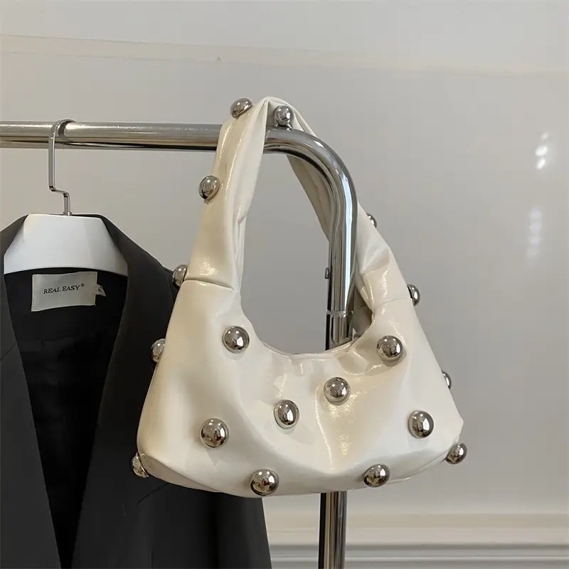 White Rivet Ball Handbag for Women
