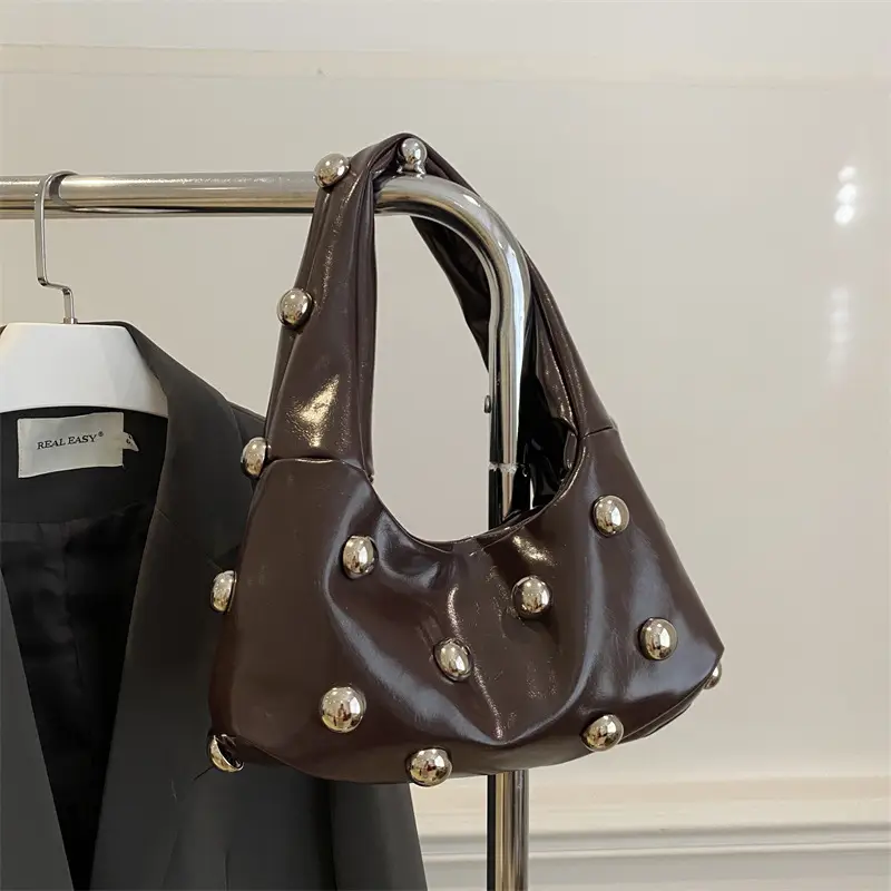 White Rivet Ball Handbag for Women