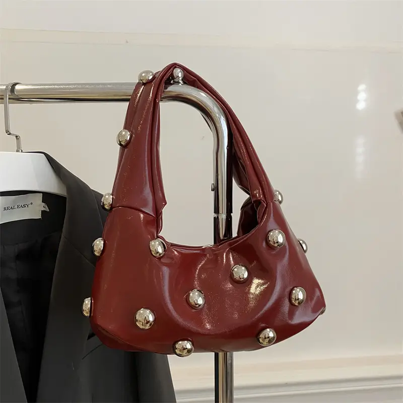 White Rivet Ball Handbag for Women