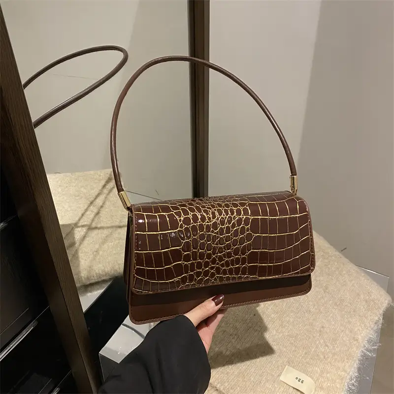 Black Croc Leather Handbag for Women - Image 7