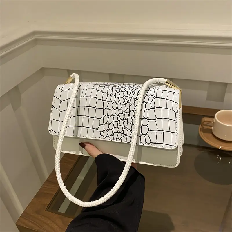 Black Croc Leather Handbag for Women - Image 8
