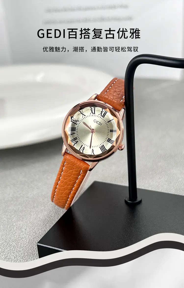 Goldie Women's Quartz Watch with Brown Leather Strap — feature 2