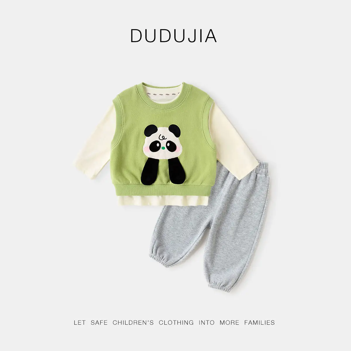 Dudu Jia Pink Cat Print Kids Strappy Suit Spring - Image 4