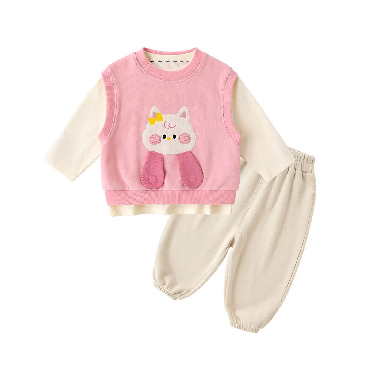 Dudu Jia Pink Cat Print Kids Strappy Suit Spring - Image 7