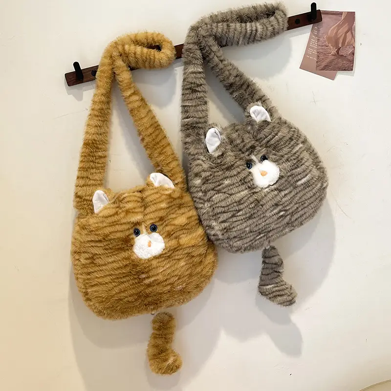 Cute Plush Cat Messenger Bag 2025 New Women's Instagram Style Girl's Soft Cute Furry Large Capacity Shoulder Bag - Image 3