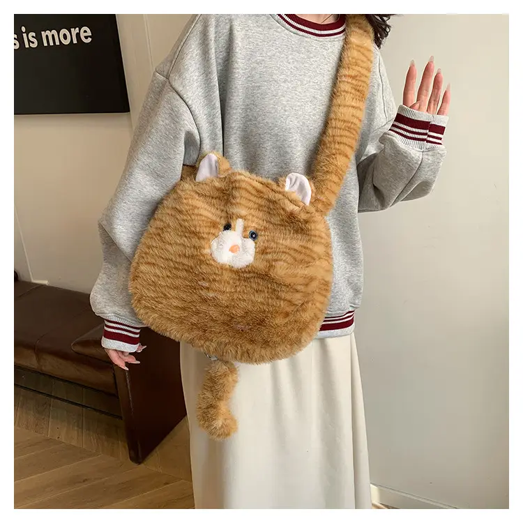 Cute Plush Cat Messenger Bag 2025 New Women's Instagram Style Girl's Soft Cute Furry Large Capacity Shoulder Bag — feature 15