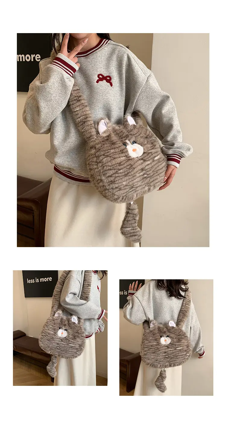 Cute Plush Cat Messenger Bag 2025 New Women's Instagram Style Girl's Soft Cute Furry Large Capacity Shoulder Bag — feature 19