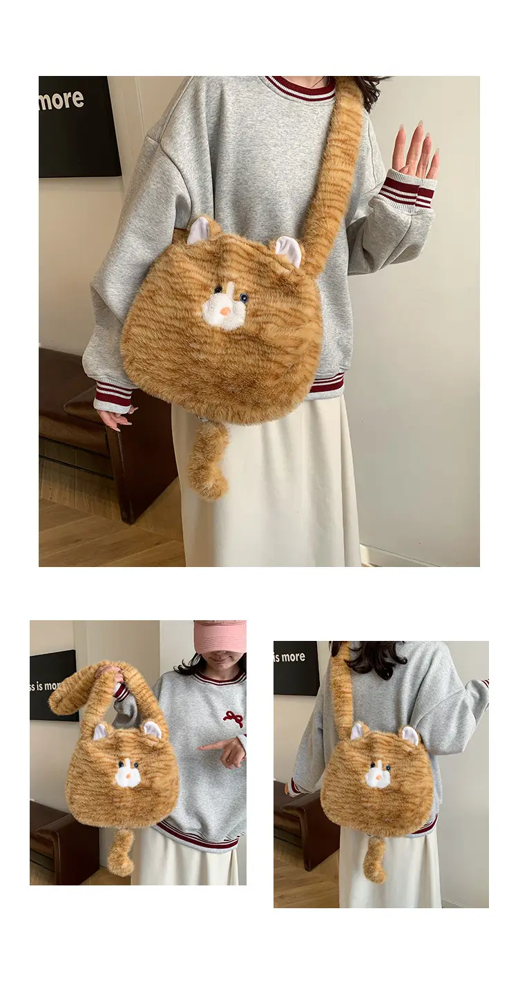Cute Plush Cat Messenger Bag 2025 New Women's Instagram Style Girl's Soft Cute Furry Large Capacity Shoulder Bag — feature 20