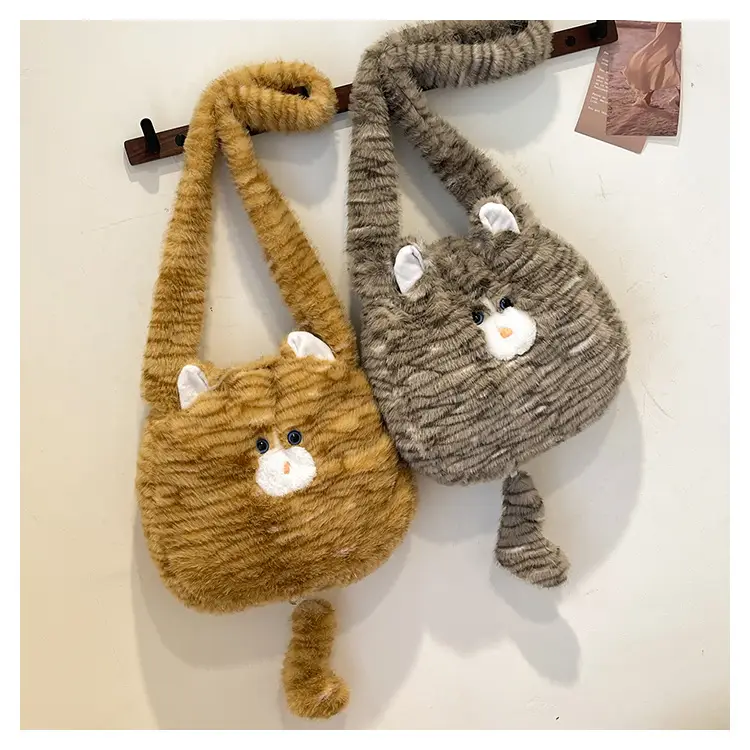 Cute Plush Cat Messenger Bag 2025 New Women's Instagram Style Girl's Soft Cute Furry Large Capacity Shoulder Bag — feature 21