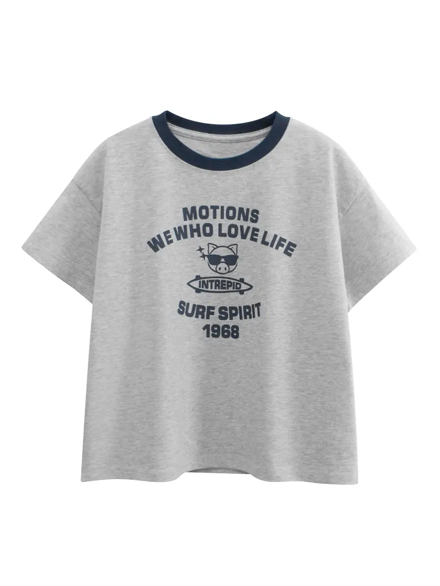 Gray Cotton T-Shirt for Boys Summer Wear - Image 2