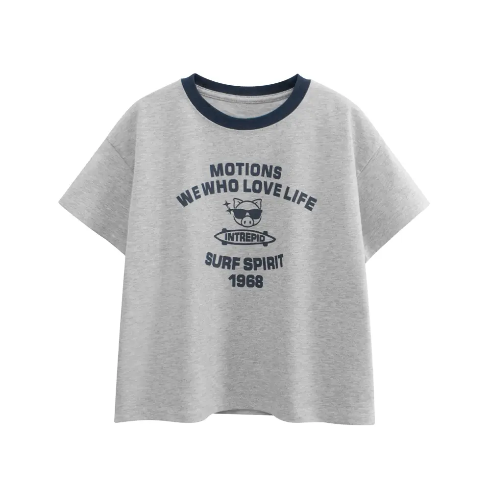 Gray Cotton T-Shirt for Boys Summer Wear