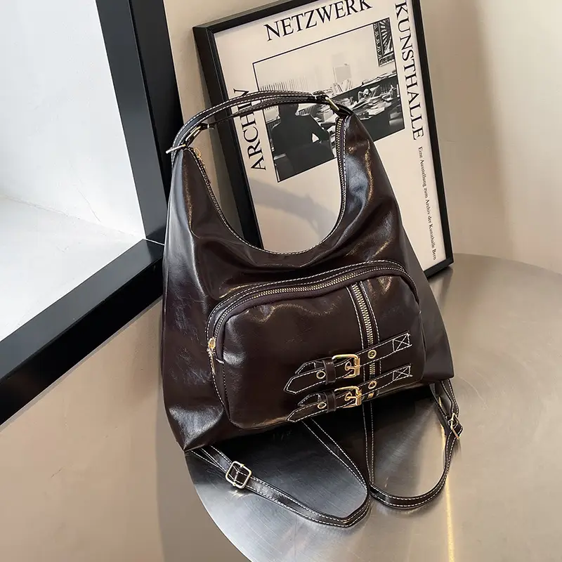 Black Women's Shoulder Bag with Buckle Decor - Image 6