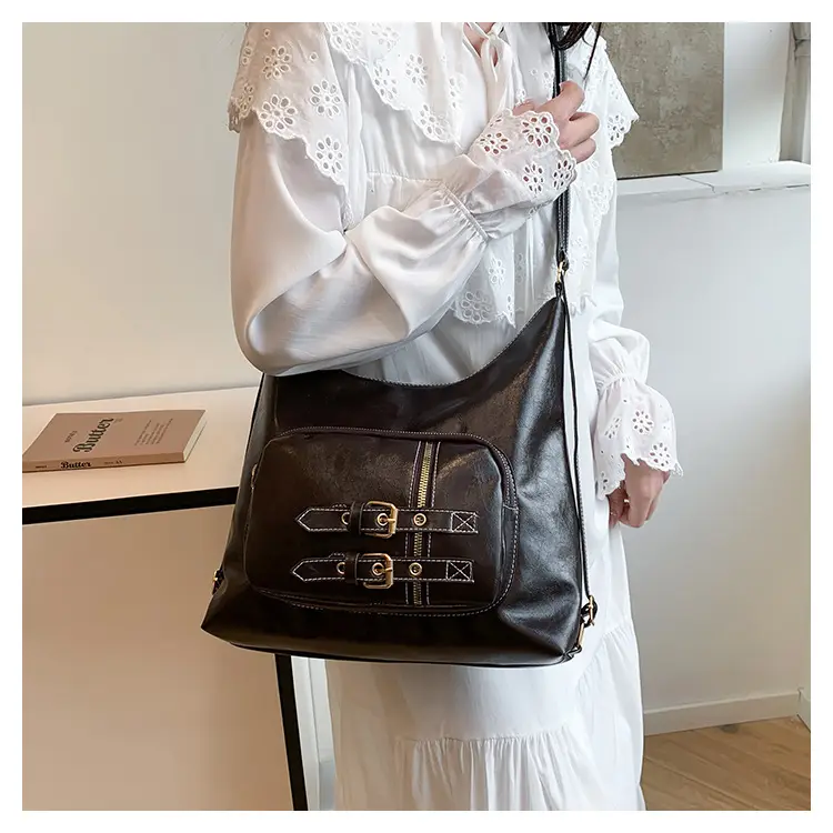 Black Women's Shoulder Bag with Buckle Decor — feature 12