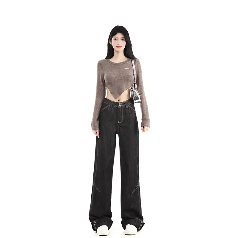 Dark Blue Cuffed Wide Leg Jeans for Tall Women