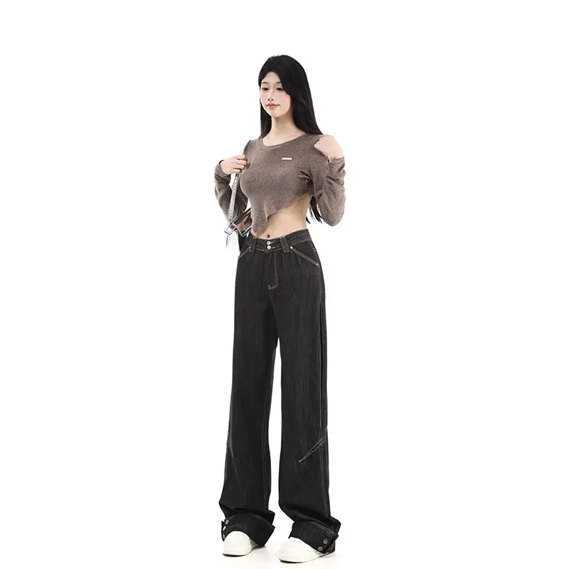 Dark Blue Cuffed Wide Leg Jeans for Tall Women