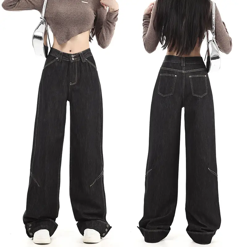 Dark Blue Cuffed Wide Leg Jeans for Tall Women