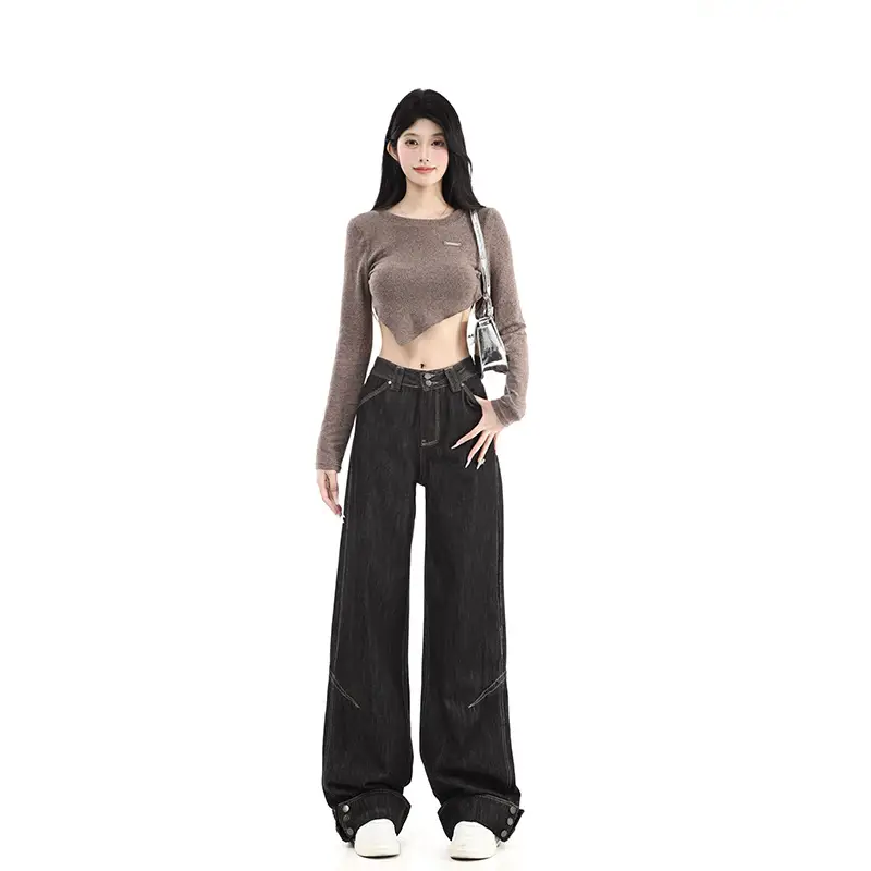 Dark Blue Cuffed Wide Leg Jeans for Tall Women — feature 1