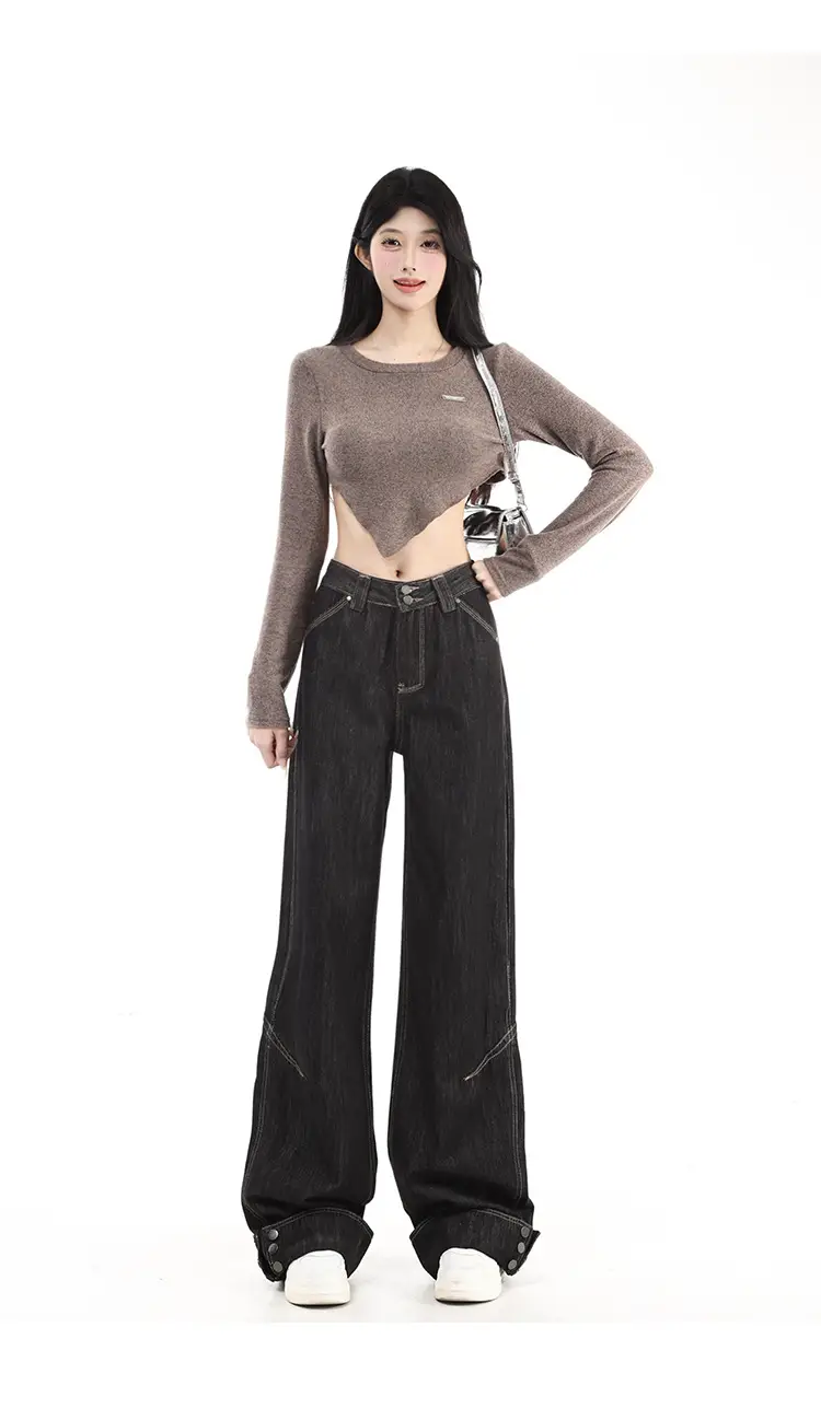 Dark Blue Cuffed Wide Leg Jeans for Tall Women — feature 10