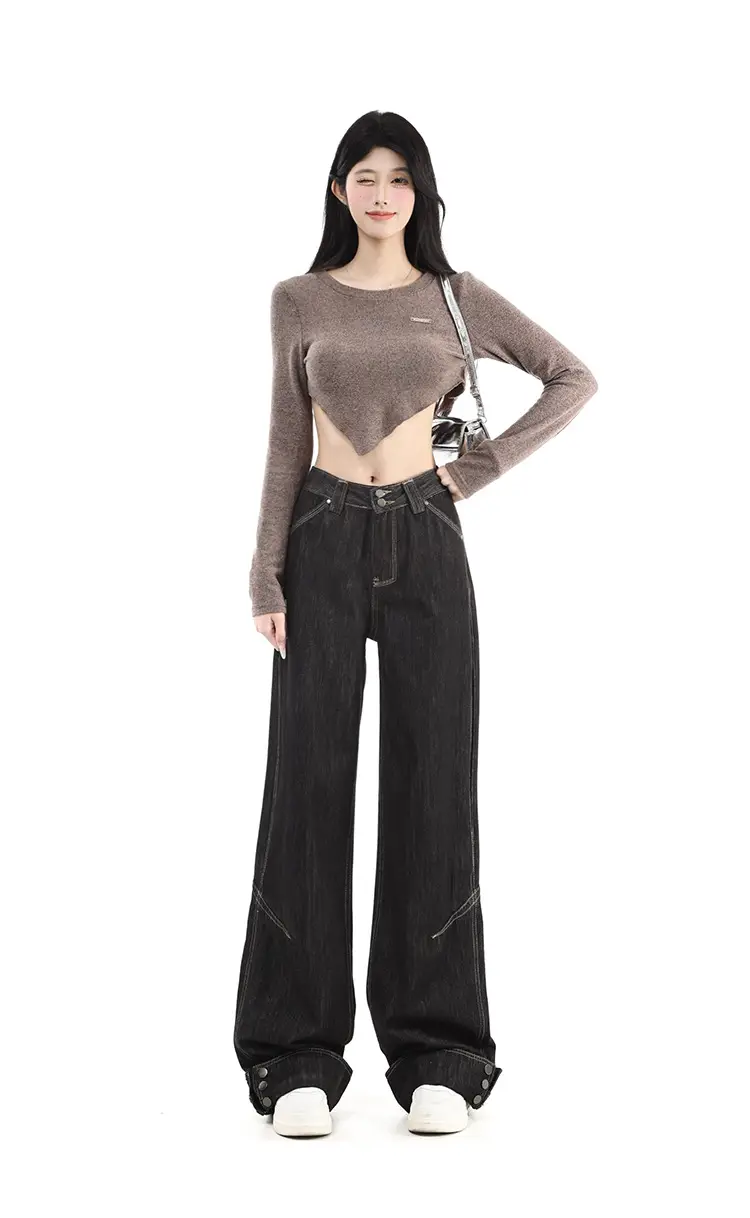 Dark Blue Cuffed Wide Leg Jeans for Tall Women — feature 4