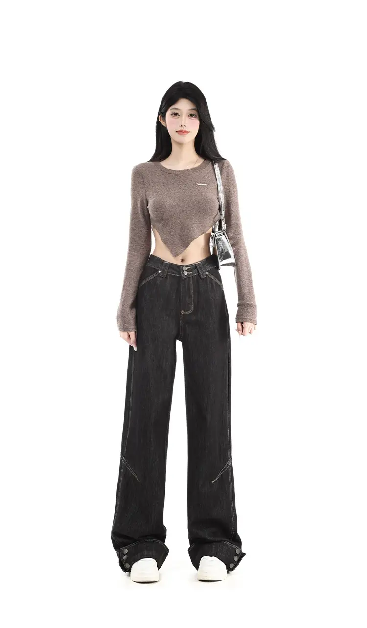 Dark Blue Cuffed Wide Leg Jeans for Tall Women — feature 5
