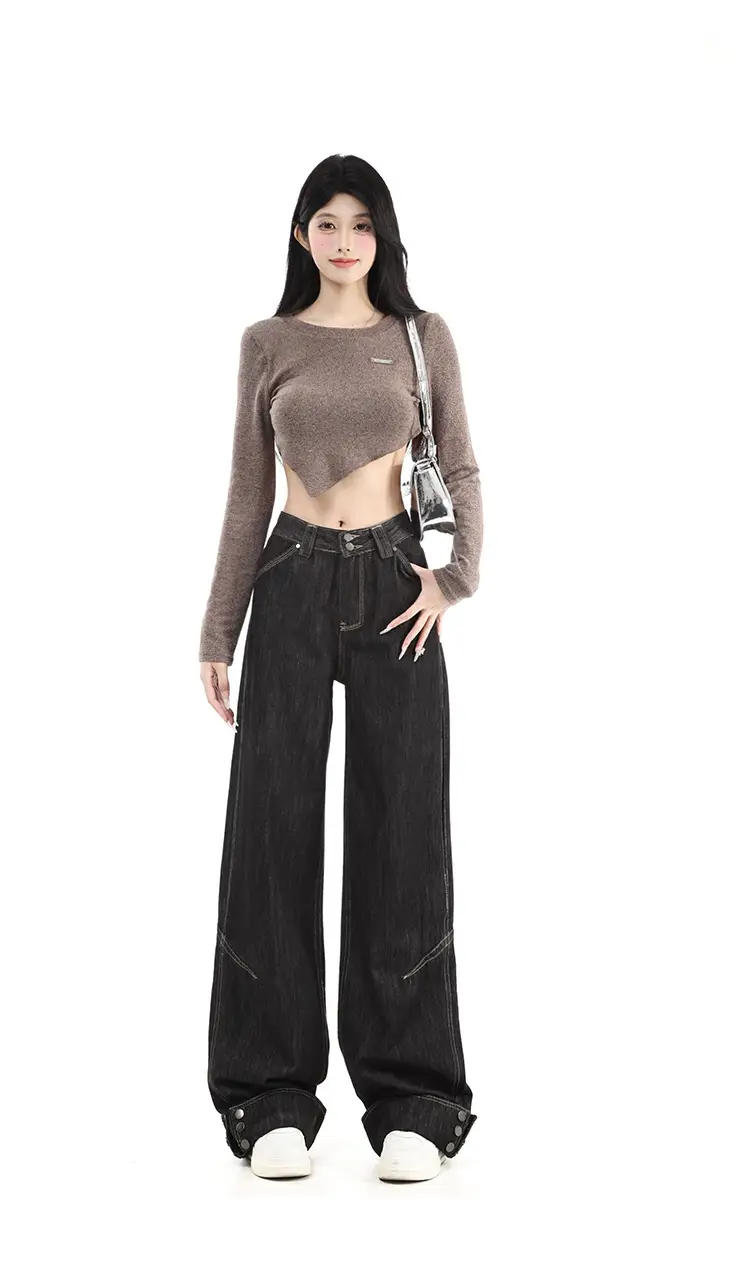 Dark Blue Cuffed Wide Leg Jeans for Tall Women — feature 6