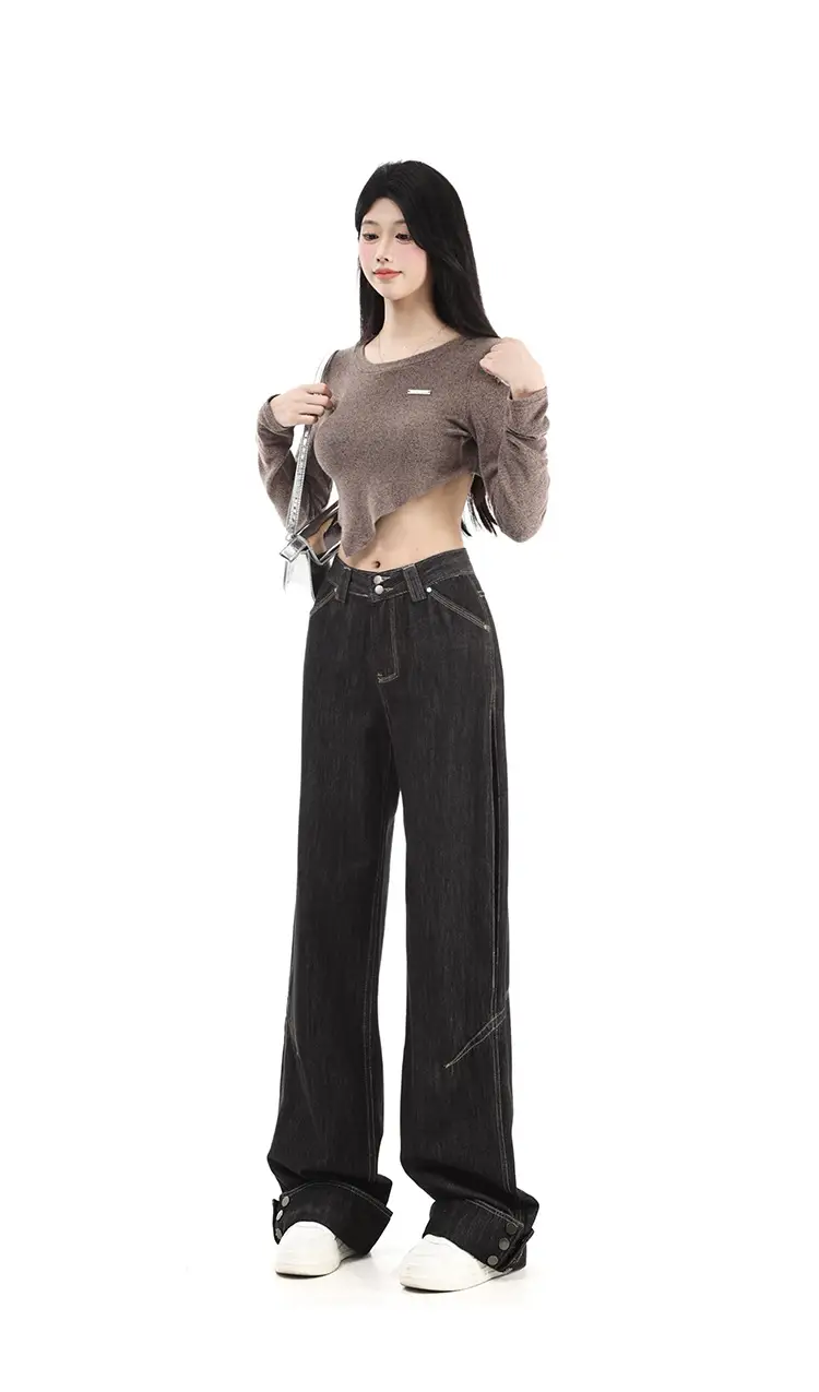 Dark Blue Cuffed Wide Leg Jeans for Tall Women — feature 7