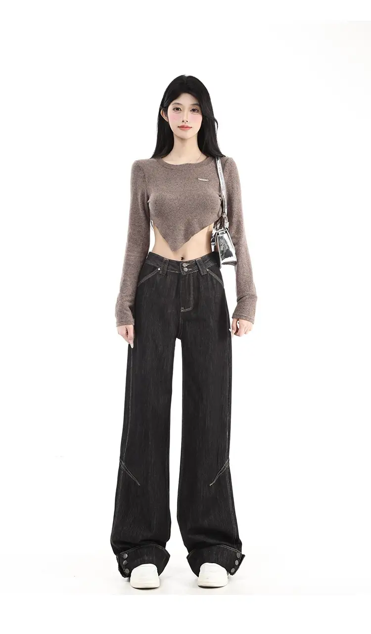 Dark Blue Cuffed Wide Leg Jeans for Tall Women — feature 8