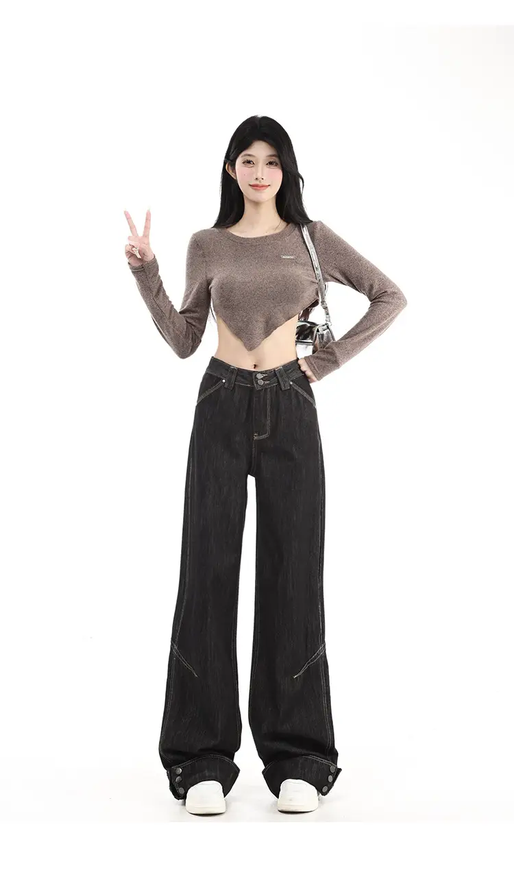 Dark Blue Cuffed Wide Leg Jeans for Tall Women — feature 9