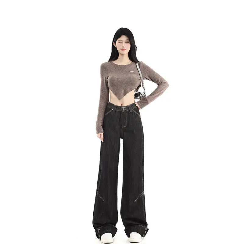 Dark Blue Cuffed Wide Leg Jeans for Tall Women