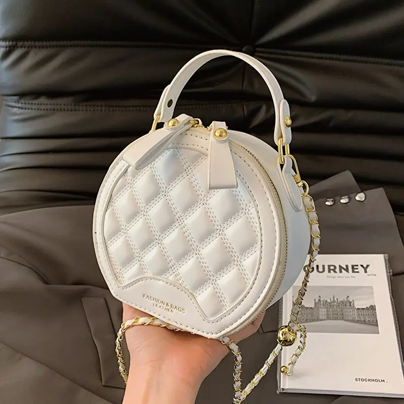 2026 Spring Crossbody Bag Black White Textured Round Handheld