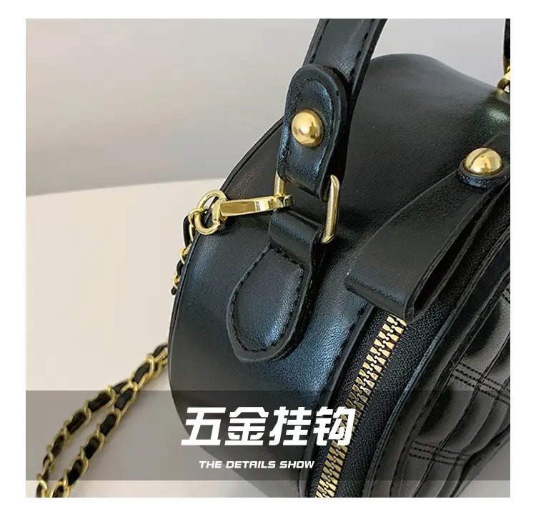 2026 Spring Crossbody Bag Black White Textured Round Handheld — feature 13