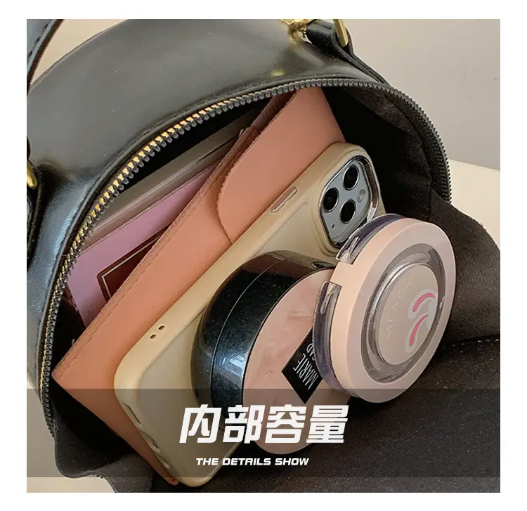 2026 Spring Crossbody Bag Black White Textured Round Handheld — feature 14