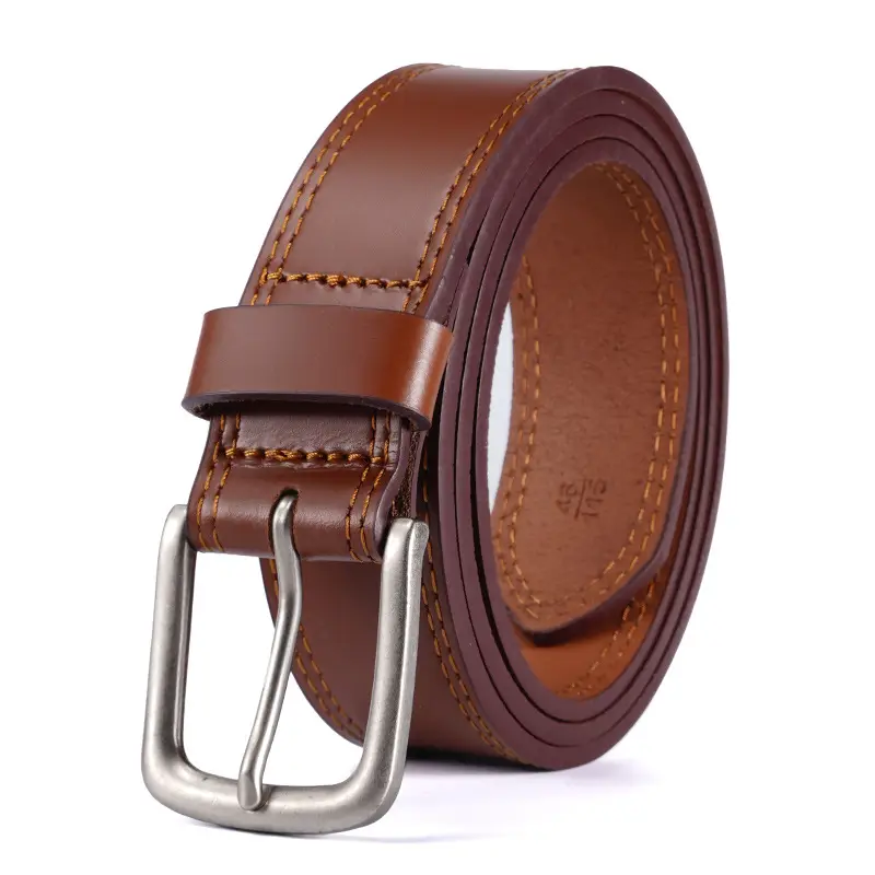 Men's Black Leather Belt with Silver Buckle