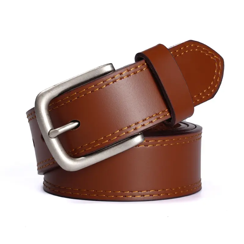 Men's Black Leather Belt with Silver Buckle