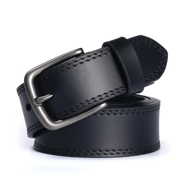 Men's Black Leather Belt with Silver Buckle