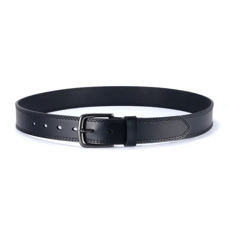 Men's Black Leather Belt with Silver Buckle