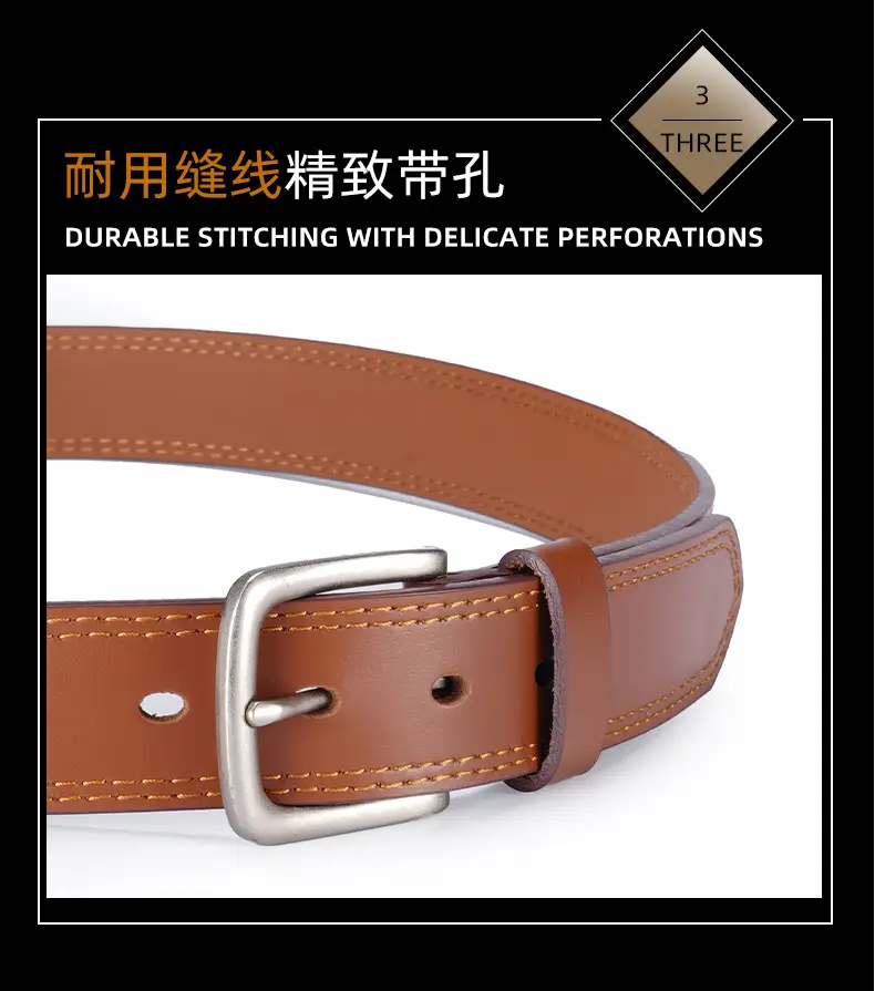 Men's Black Leather Belt with Silver Buckle — feature 10