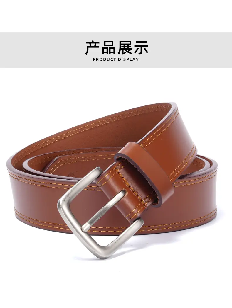 Men's Black Leather Belt with Silver Buckle — feature 11