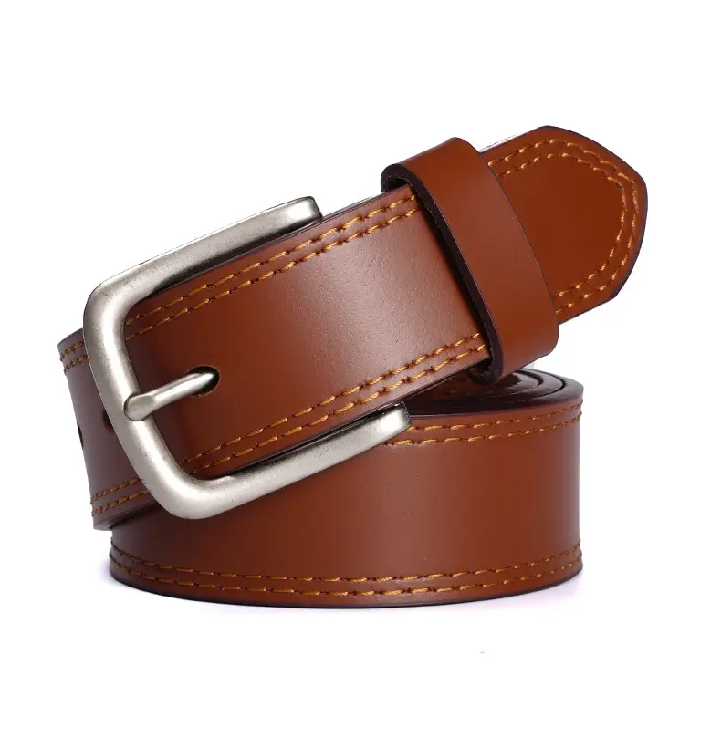 Men's Black Leather Belt with Silver Buckle — feature 12