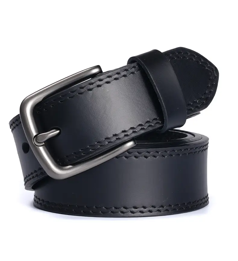 Men's Black Leather Belt with Silver Buckle — feature 15