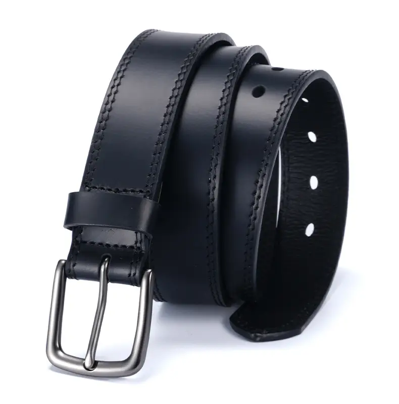 Men's Black Leather Belt with Silver Buckle — feature 16