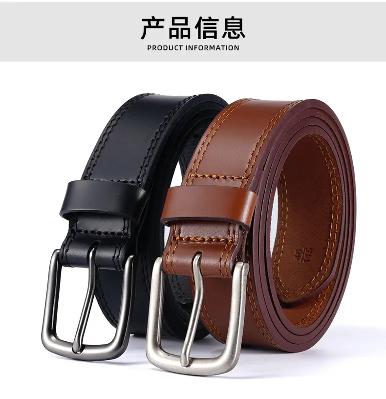 Men's Black Leather Belt with Silver Buckle — feature 4