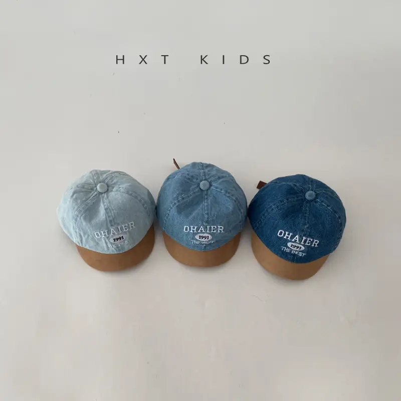 Baby Denim Cap with Letter Embroidery Blue Green Orange - Image 4