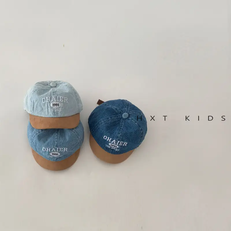 Baby Denim Cap with Letter Embroidery Blue Green Orange - Image 5