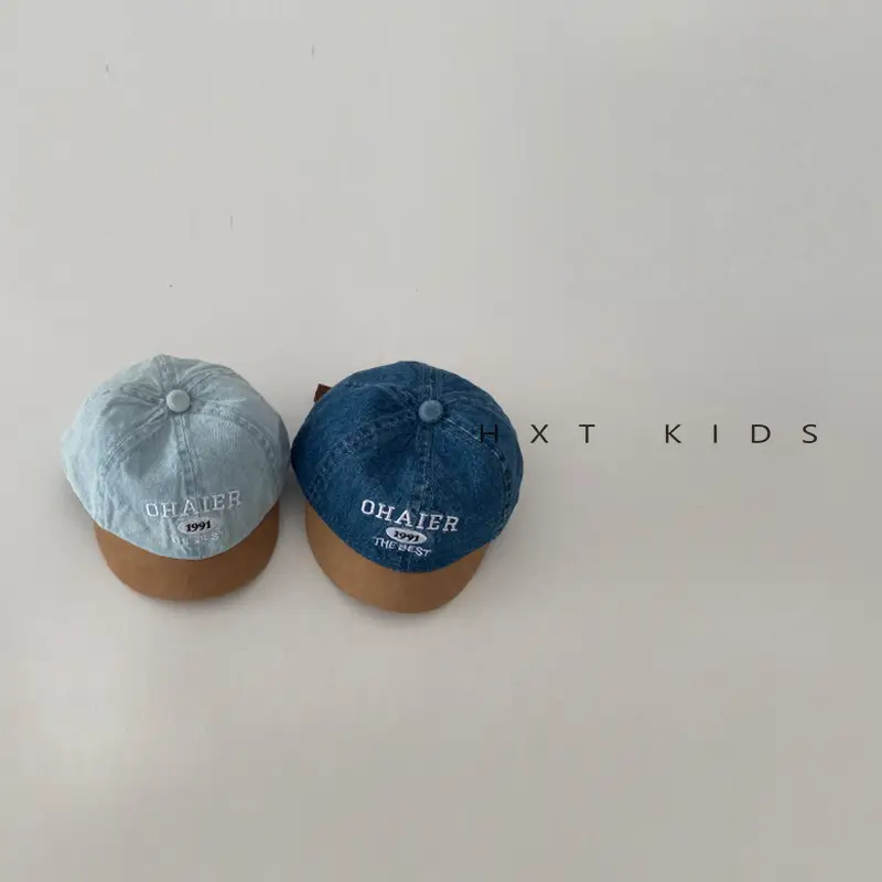 Baby Denim Cap with Letter Embroidery Blue Green Orange - Image 6