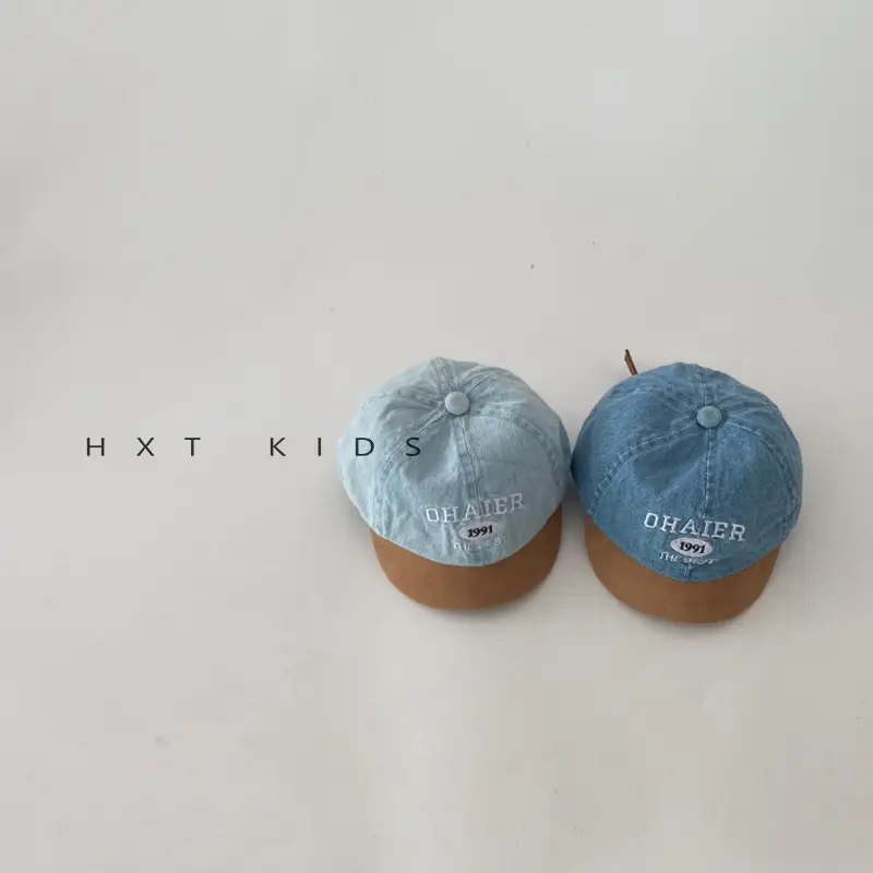 Baby Denim Cap with Letter Embroidery Blue Green Orange - Image 7
