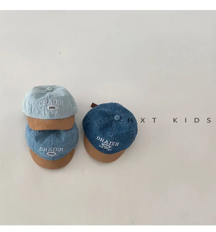 Baby Denim Cap with Letter Embroidery Blue Green Orange — feature 2