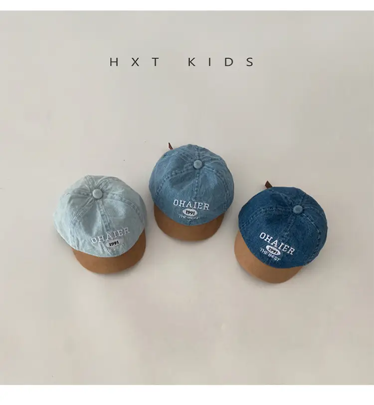 Baby Denim Cap with Letter Embroidery Blue Green Orange — feature 3
