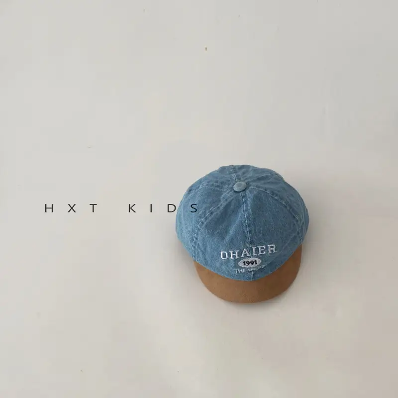 Baby Denim Cap with Letter Embroidery Blue Green Orange - Image 2
